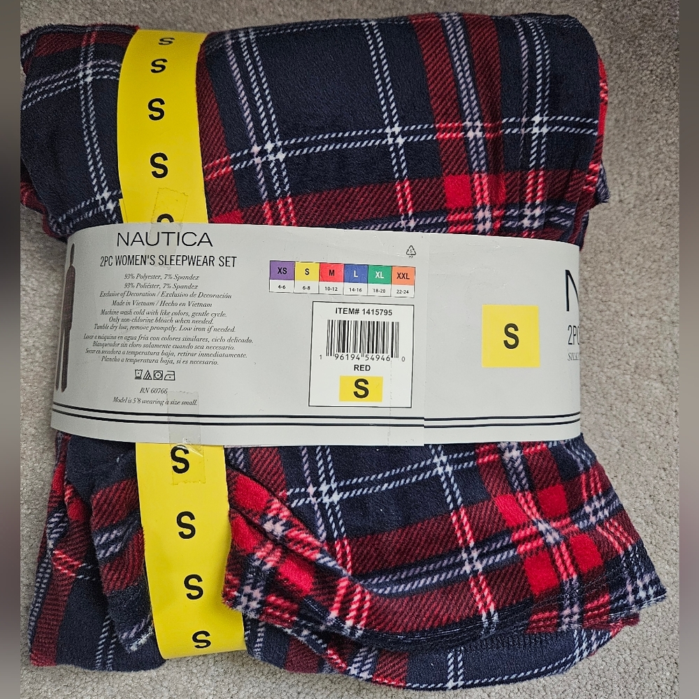 Nautica Women's Red and Black Plaid Pajama Set - Picture 2 of 3